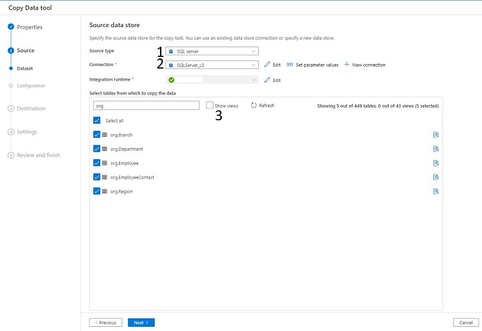 Dataset under Source tab